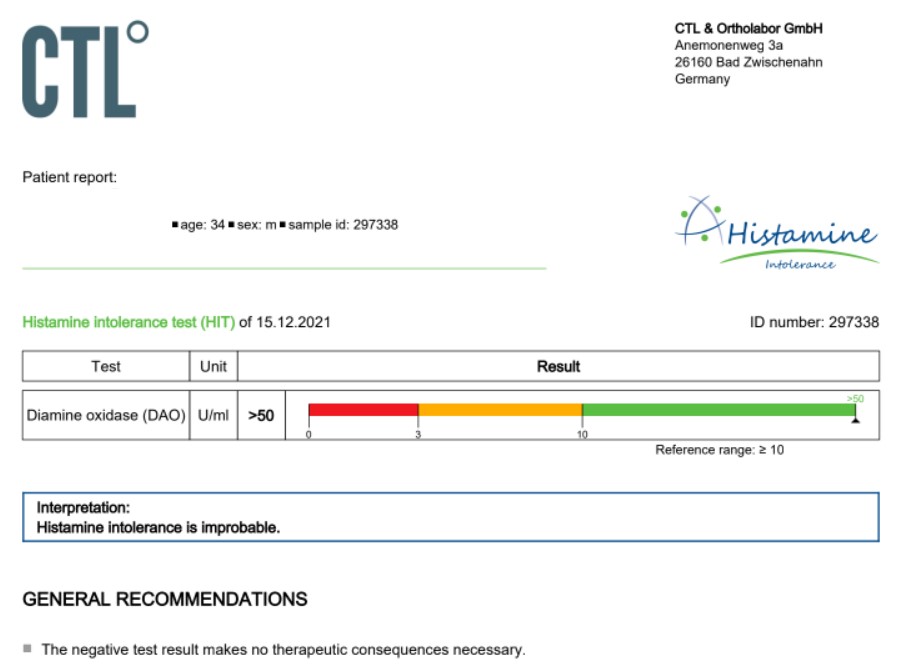 DAO ENZYME BLOOD TEST MAST CELL ACTIVATION ALLERGY TEST